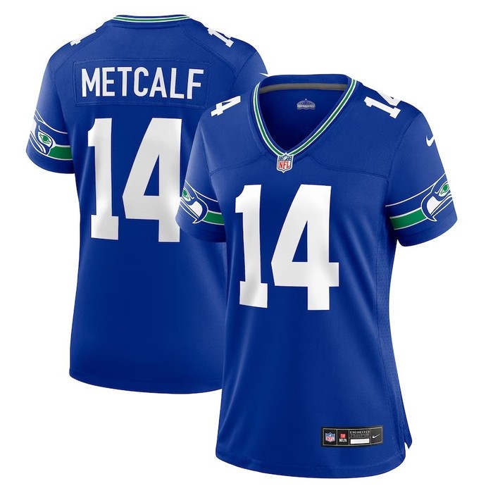 Women Seattle Seahawks #14 Dk Metcalf Throwback Player Game Jersey - Royal - Cocomos