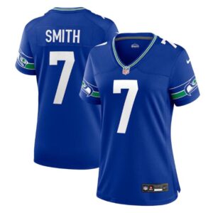 Women Seattle Seahawks #7 Geno Smith Royal Throwback Player Stitched Game - Cocomos