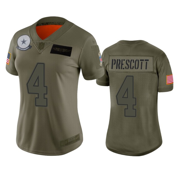 Womens Dallas Cowboys Dak Prescott Camo 2019 Salute To Service Limited Jersey