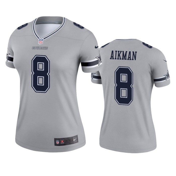 Womens Dallas Cowboys Troy Aikman Silver Inverted Legend Jersey