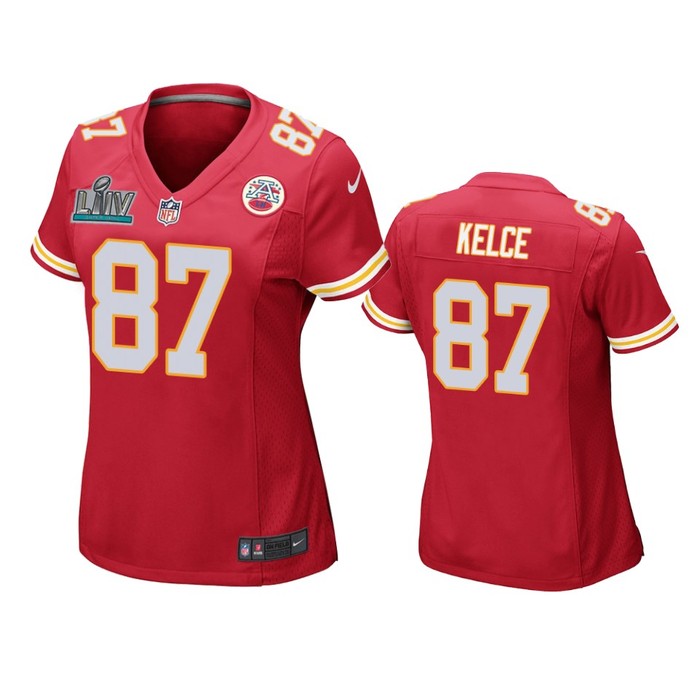 Womens Kansas City Chiefs Travis Kelce Red Super Bowl Liv Game Jersey