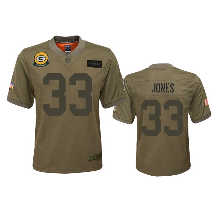 Youth Green Bay Packers Aaron Jones Camo 2019 Salute To Service Game Jersey