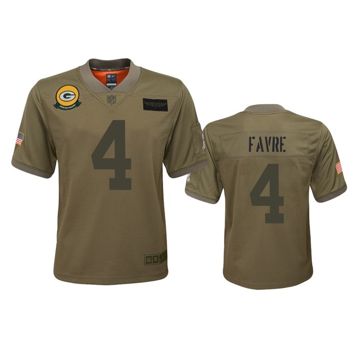 Youth Green Bay Packers Brett Favre Camo 2019 Salute To Service Game Jersey