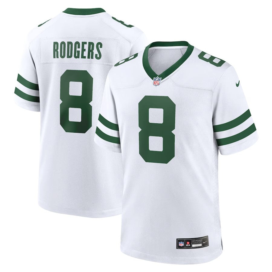 Youth New York Jets #8 Aaron Rodgers Legacy Player Game Jersey - White - Cocomos