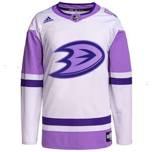 Anaheim Ducks adidas Hockey Fights Cancer Primegreen Authentic Blank Practice Jersey - White/Purple