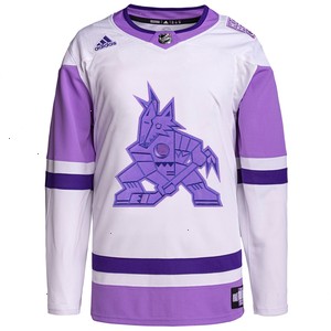 Arizona Coyotes adidas Hockey Fights Cancer Primegreen Authentic Custom Jersey - White/Purple