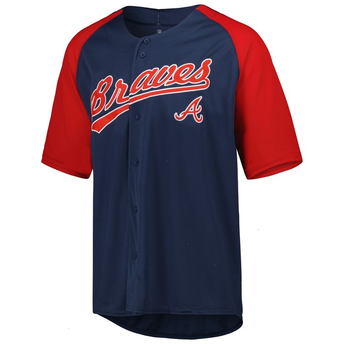 Atlanta Braves Stitches Button-Down Raglan Fashion Jersey - Navy