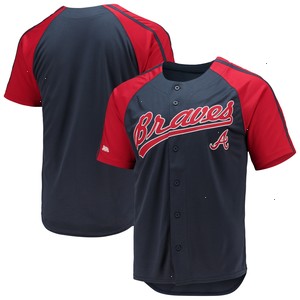 Atlanta Braves Stitches Button-Down Raglan Replica Jersey - Navy