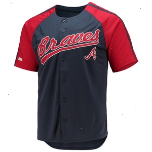 Atlanta Braves Stitches Button-Down Raglan Replica Jersey - Navy