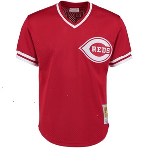 Barry Larkin Cincinnati Reds Mitchell & Ness Cooperstown Collection Mesh Batting Practice Button-Up Jersey - Red