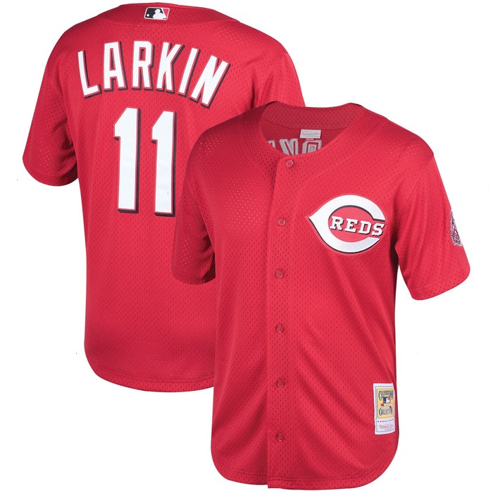 Barry Larkin Cincinnati Reds Mitchell & Ness Throwback Cooperstown Mesh Batting Practice Jersey - Red