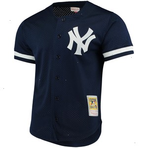 Bernie Williams New York Yankees Mitchell & Ness Cooperstown Collection Mesh Batting Practice Button-Up Jersey - Navy