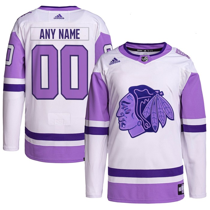 Chicago Blackhawks adidas Hockey Fights Cancer Primegreen Authentic Custom Jersey - White/Purple