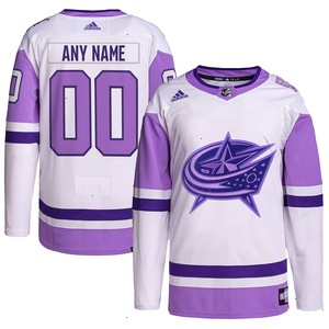 Columbus Blue Jackets adidas Hockey Fights Cancer Primegreen Authentic Custom Jersey - White/Purple