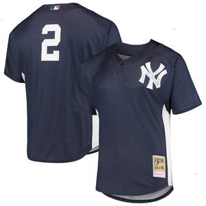 Derek Jeter New York Yankees Mitchell & Ness Cooperstown Collection Mesh Batting Practice Button-Up Jersey - Navy