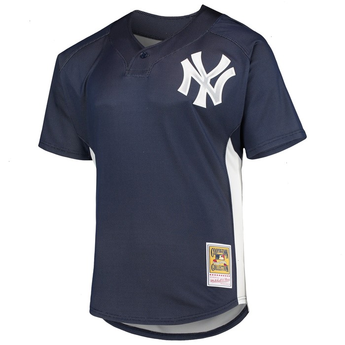 Derek Jeter New York Yankees Mitchell & Ness Cooperstown Collection Mesh Batting Practice Button-Up Jersey - Navy