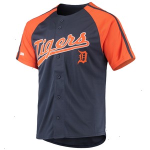 Detroit Tigers Stitches Button-Down Raglan Replica Jersey - Navy