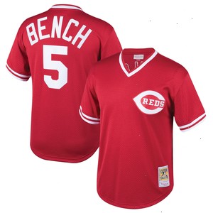 Johnny Bench Cincinnati Reds Mitchell & Ness Youth Cooperstown Collection Mesh Batting Practice Jersey - Red