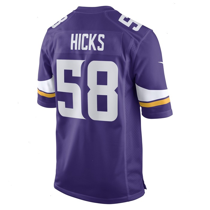 Jordan Hicks Minnesota Vikings Nike Game Player Jersey - Purple