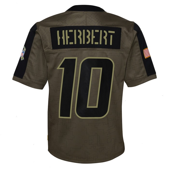 Justin Herbert Los Angeles Chargers Nike Youth 2021 Salute To Service Game Jersey - Olive