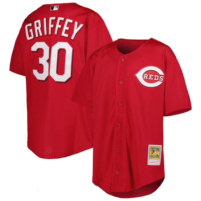 Ken Griffey Jr. Cincinnati Reds Mitchell & Ness Youth Cooperstown Collection Mesh Batting Practice Jersey - Red