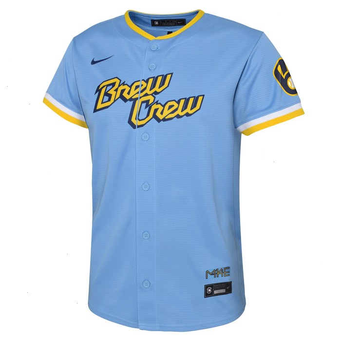 Lorenzo Cain Milwaukee Brewers Nike Youth 2022 City Connect Replica Player Jersey - Powder Blue