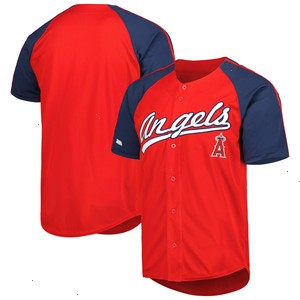 Los Angeles Angels Stitches Button-Down Raglan Fashion Jersey - Red