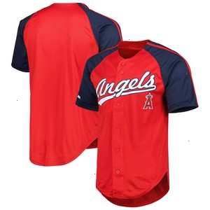 Los Angeles Angels Stitches Button-Down Raglan Replica Jersey - Red