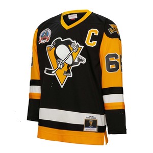 Mario Lemieux Pittsburgh Penguins Mitchell & Ness Big & Tall 1991 Captain Patch Blue Line Player Jersey - Black