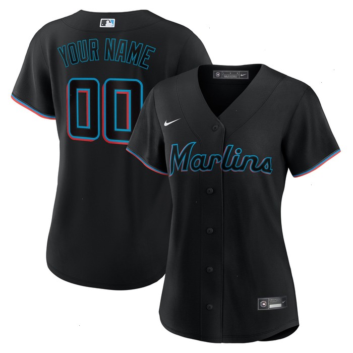 Miami Marlins Nike Women's Alternate Custom Replica Jersey - Black