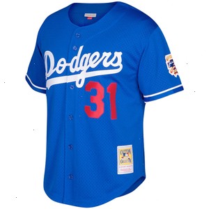 Mike Piazza Los Angeles Dodgers Mitchell & Ness Big & Tall Cooperstown Collection Mesh Button-Up Jersey- Royal