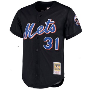 Mike Piazza New York Mets Mitchell & Ness Big & Tall Cooperstown Collection Mesh Button-Up Jersey- Black