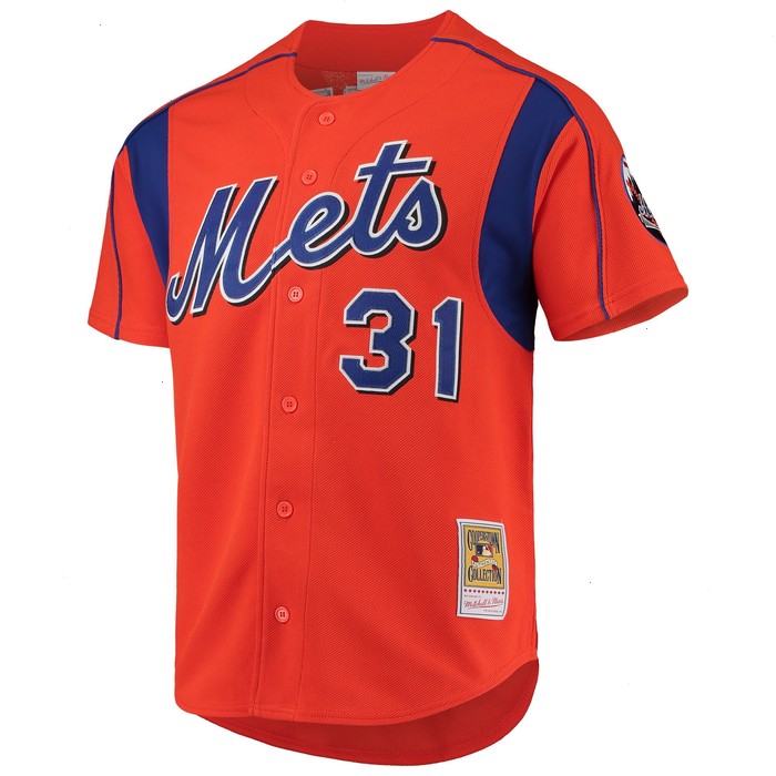 Mike Piazza New York Mets Mitchell & Ness Cooperstown Collection Mesh Batting Practice Button-Up Jersey - Orange