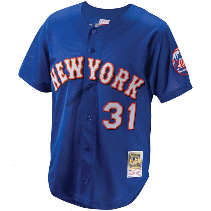 Mike Piazza New York Mets Mitchell & Ness Cooperstown Collection Mesh Batting Practice Button-Up Jersey - Royal