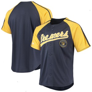 Milwaukee Brewers Stitches Button-Down Raglan Replica Jersey - Navy