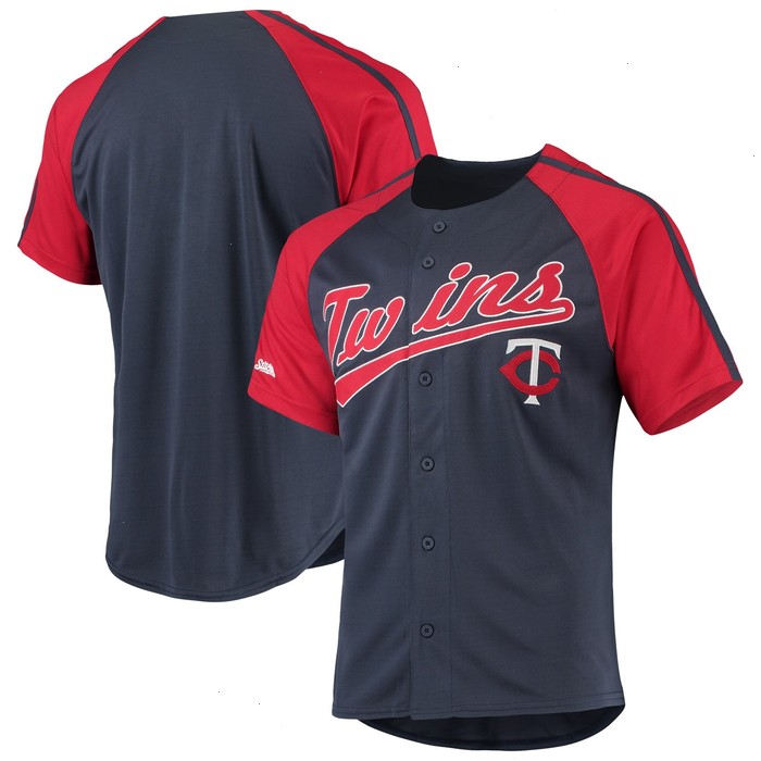 Minnesota Twins Stitches Button-Down Raglan Replica Jersey - Navy