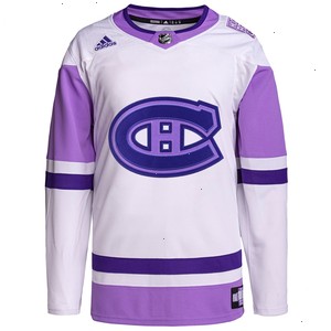 Montreal Canadiens adidas Hockey Fights Cancer Primegreen Authentic Blank Practice Jersey - White/Purple