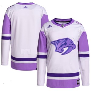 Nashville Predators adidas Hockey Fights Cancer Primegreen Authentic Blank Practice Jersey - White/Purple