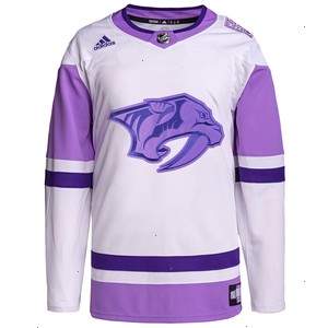 Nashville Predators adidas Hockey Fights Cancer Primegreen Authentic Custom Jersey - White/Purple