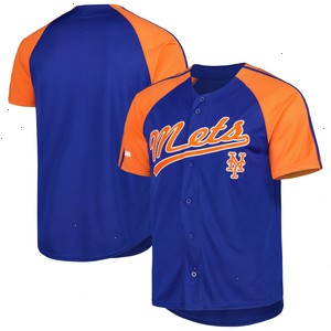 New York Mets Stitches Button-Down Raglan Fashion Jersey - Royal