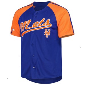 New York Mets Stitches Button-Down Raglan Fashion Jersey - Royal