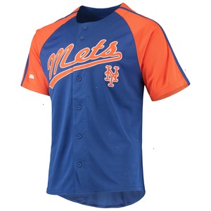 New York Mets Stitches Button-Down Raglan Replica Jersey - Royal