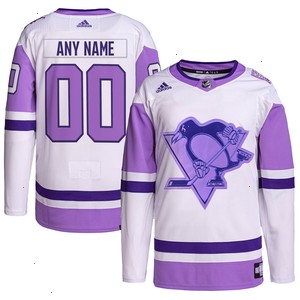 Pittsburgh Penguins adidas Hockey Fights Cancer Primegreen Authentic Custom Jersey - White/Purple