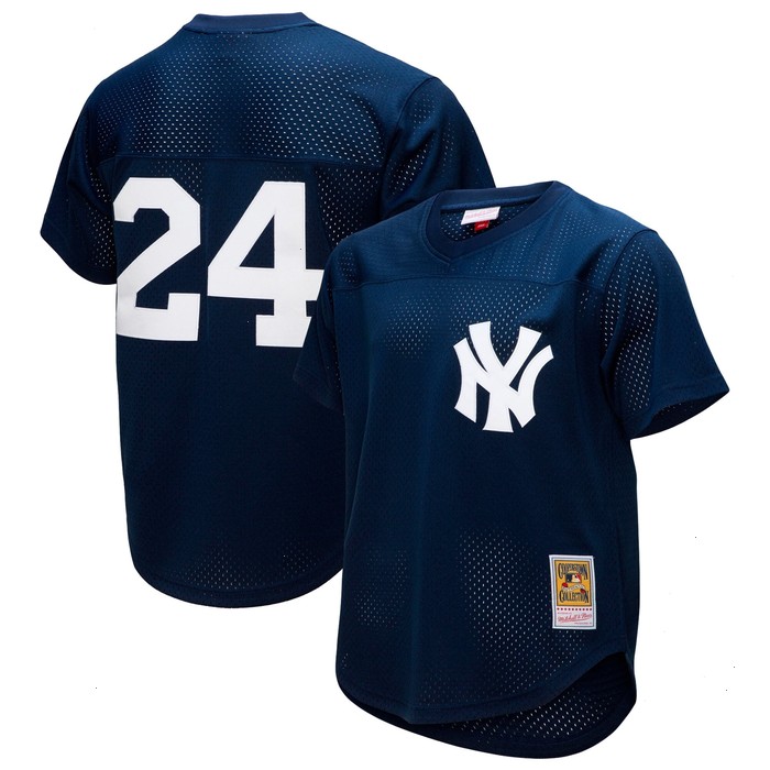 Rickey Henderson New York Yankees Mitchell & Ness Cooperstown Collection Mesh Batting Practice Button-Up Jersey - Navy