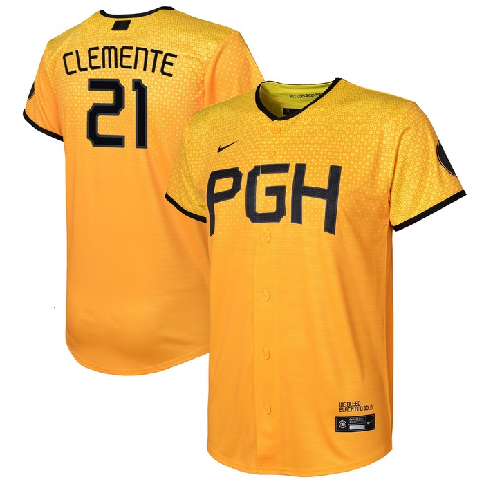 Roberto Clemente Pittsburgh Pirates Nike Youth 2023 City Connect Replica Player Jersey - Gold