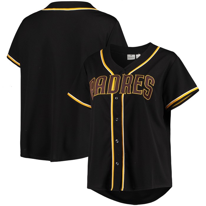 San Diego Padres Women's Plus Size Pop Fashion Button-Up Jersey - Black/Brown