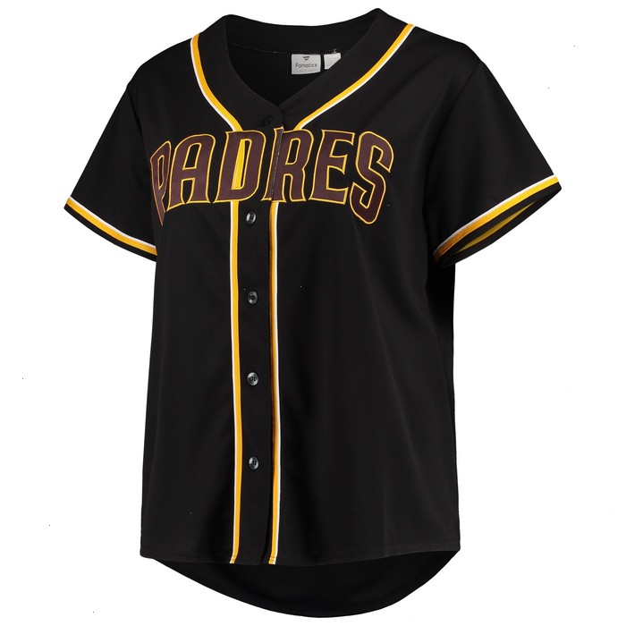 San Diego Padres Women's Plus Size Pop Fashion Button-Up Jersey - Black/Brown