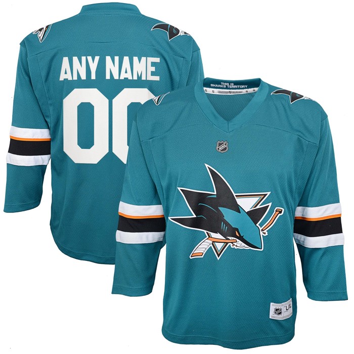 San Jose Sharks Youth 2021/22 Home Replica Custom Jersey - Teal