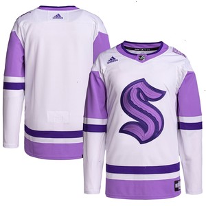 Seattle Kraken adidas Hockey Fights Cancer Primegreen Authentic Blank Practice Jersey - White/Purple