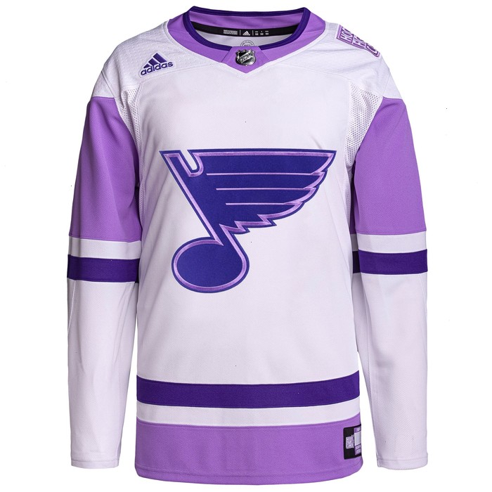 St. Louis Blues adidas Hockey Fights Cancer Primegreen Authentic Blank Practice Jersey - White/Purple